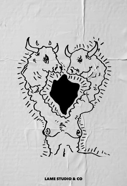 Two Bulls Print