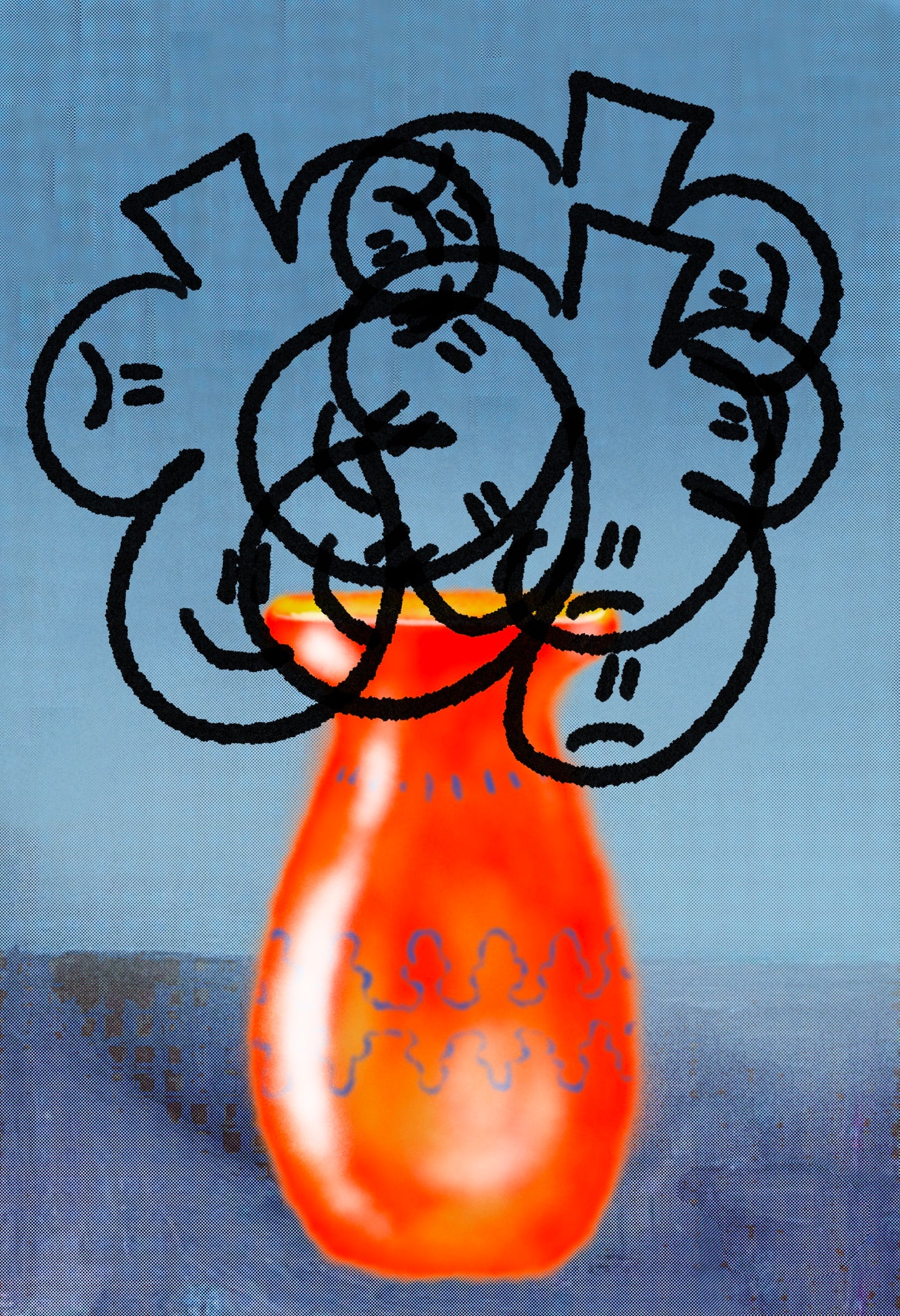 Graffiti Vase Blue Print